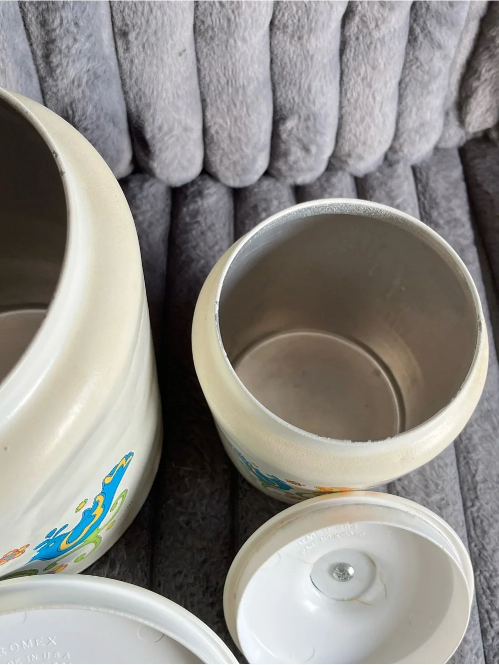 Vintage Kromex Floral Blue Bird Flour & Tea Canisters (Set of 2)